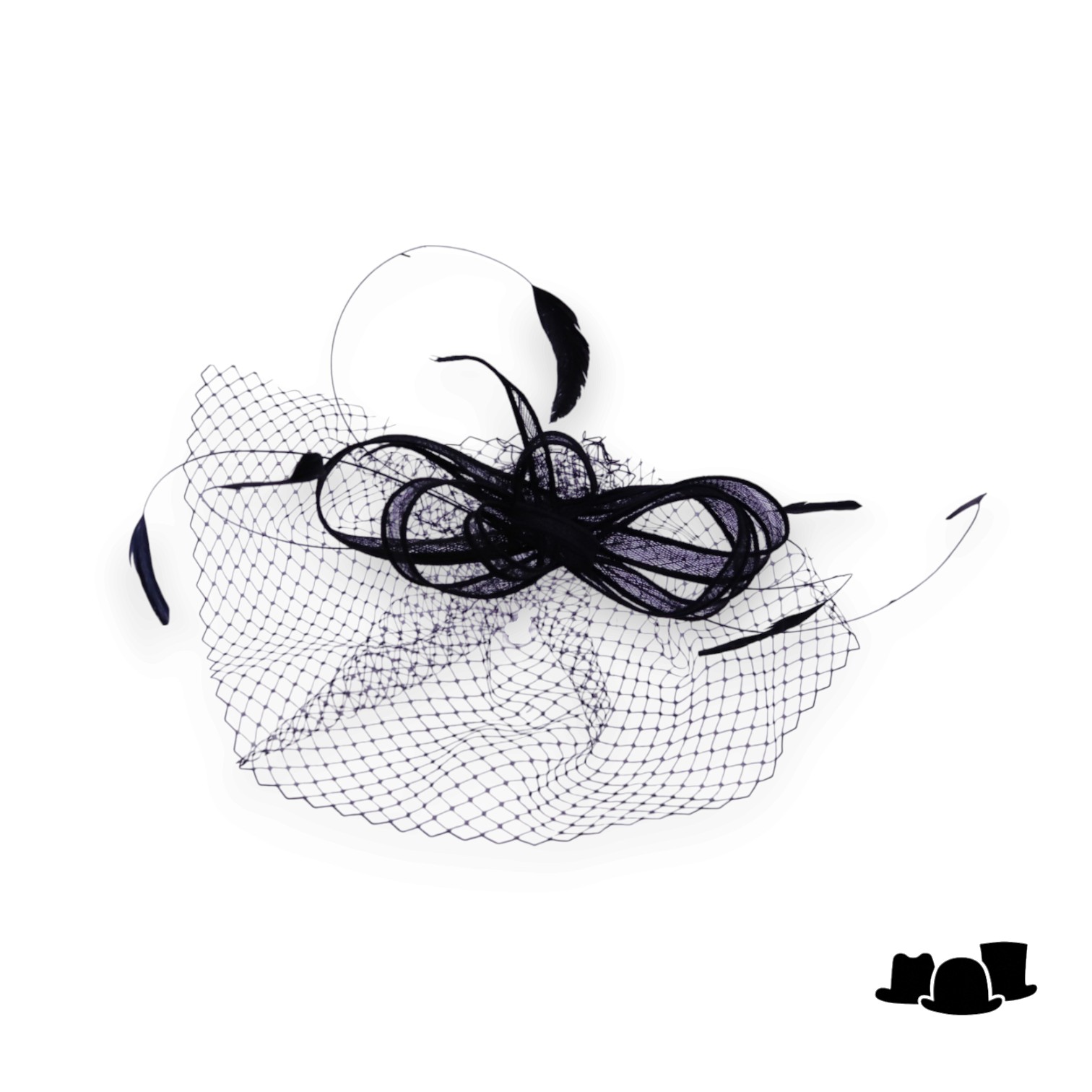 eigen atelier bespoke haarversiering nathalie sinamay veren voile zwart