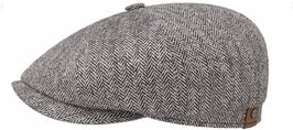 stetson hatteras newsboy cap silk visgraat zwart wit