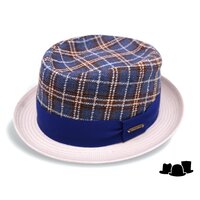 alfonso deste porkpie linnen met stro blauw ruit