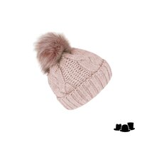 fiebig knitted beanie cable wolmix met omslag en pompom pink