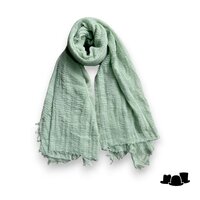 onkar zomer sjaal gekreukelde met gerafelde rand katoenmix light sage