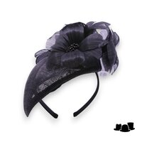 maddox fascinator 168 dopje met bloemen sinamay en buntal black