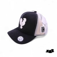 made in mato trucker cap rooster black and white