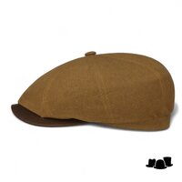stetson newsboy cap hatteras waxed linnenmix en leer camel and brown