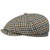 stetson newsboy cap slim hatteras harris tweed houndstooth ecru blue green cognac