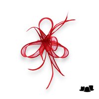 eigen atelier bespoke haarversiering  lussen en veren rood 