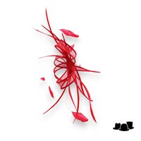 eigen atelier bespoke haarversiering  lussen en multi veren rood 