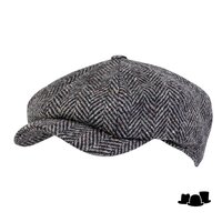 wigens newsboy retro cap magee wool herringbone dark grey