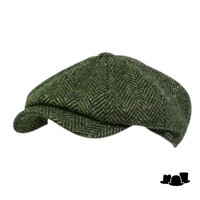 wigens newsboy retro cap magee wool herringbone dark green