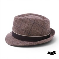 jos van dijck trilby wol ruit taupe en blauw
