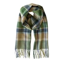 john hanly irish wool scarf short green stone cream denim check
