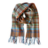 john hanly irish wool scarf short rust orange blue green check