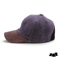 alfonso deste baseball cap wol en leder visgraat grijsblauw en bruin