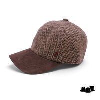alfonso deste baseball cap wol en leer visgraat bruin beige