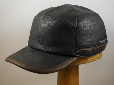  Stetson Cowhide Leather baseballcap met oorkleppen / Zwart